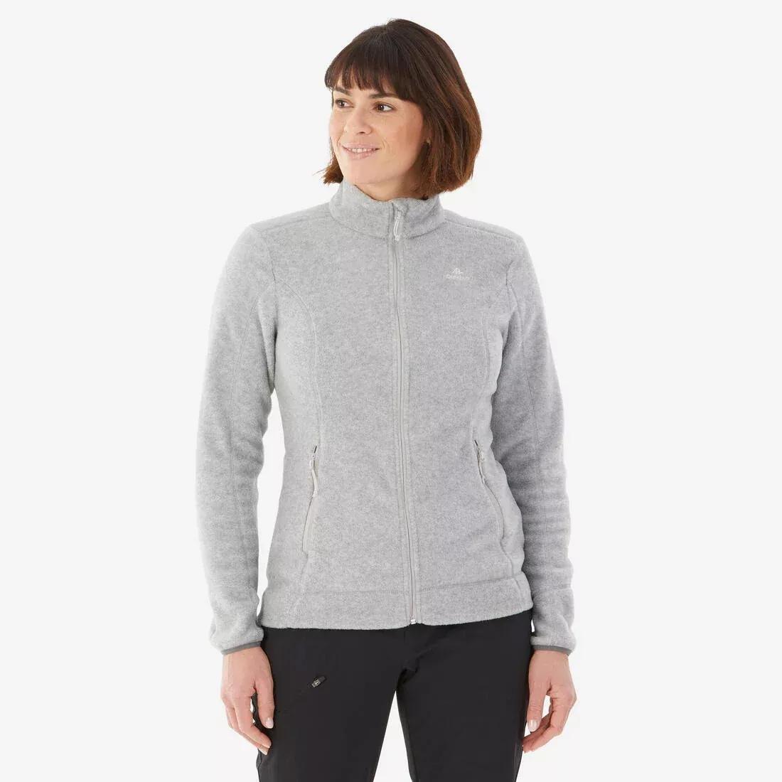 Women's Fleece Hiking Sweatshirt - MH 120 Grey - Light grey