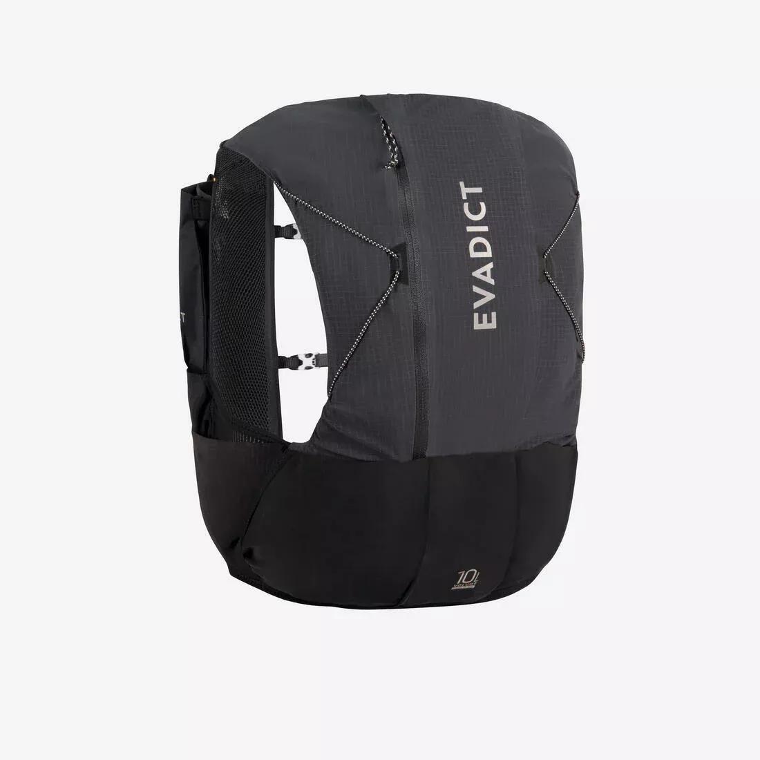 CARBON GREY 10 L BLACK UNISEX TRAIL RUNNING BAG - SOLD WITH 1 L WATER BLADDER, No Color, medium