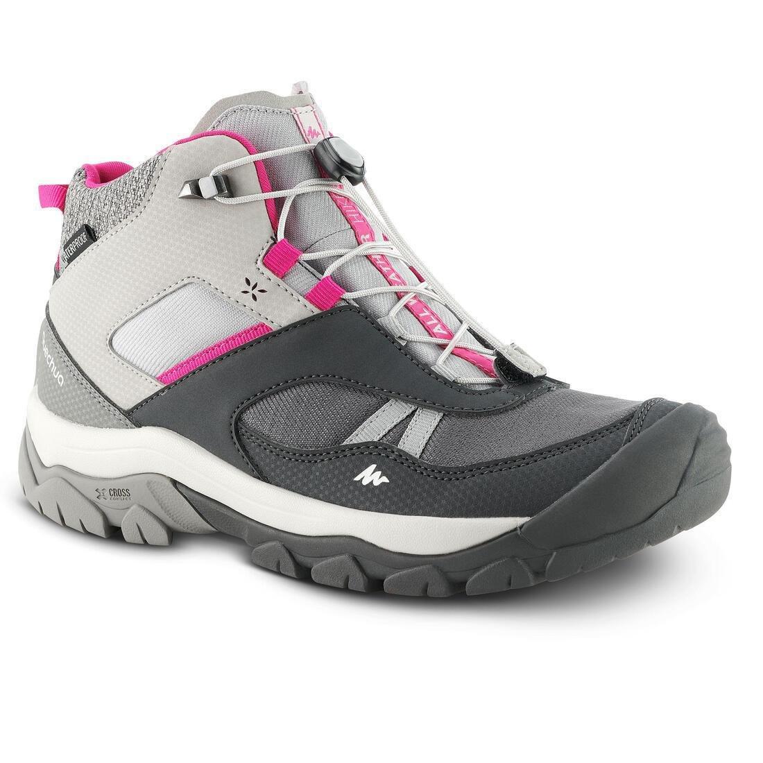 CARBON GREY Children's waterproof lace-up walking shoes  CROSSROCK MID size 3-5 - Grey, No Color, medium