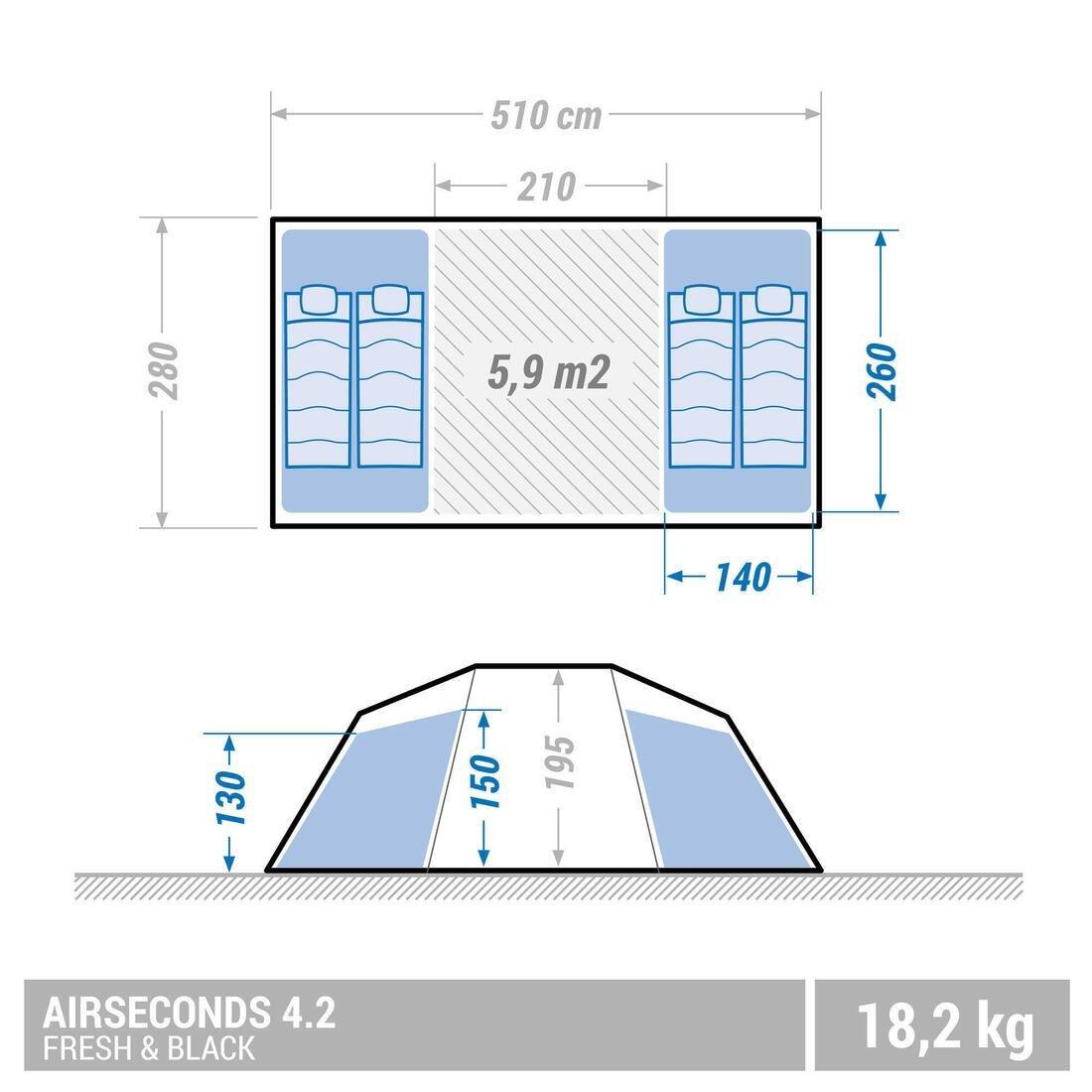 Inflatable Four-Person Tent, Beige, No Color, large image number 5
