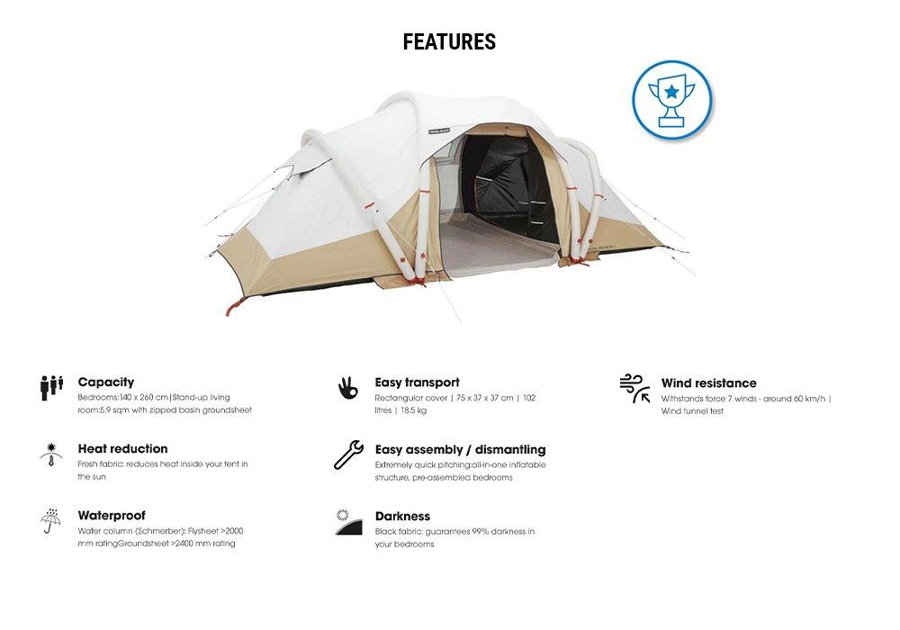 Inflatable Four-Person Tent, Beige, No Color, medium