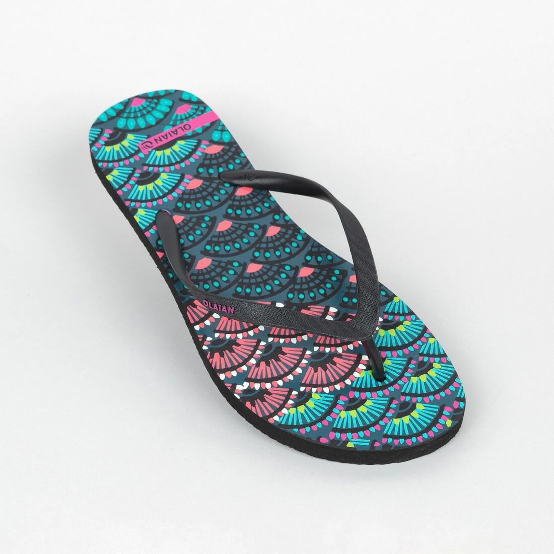 OLAIAN 100 Print Womens Flip-Flops, Black