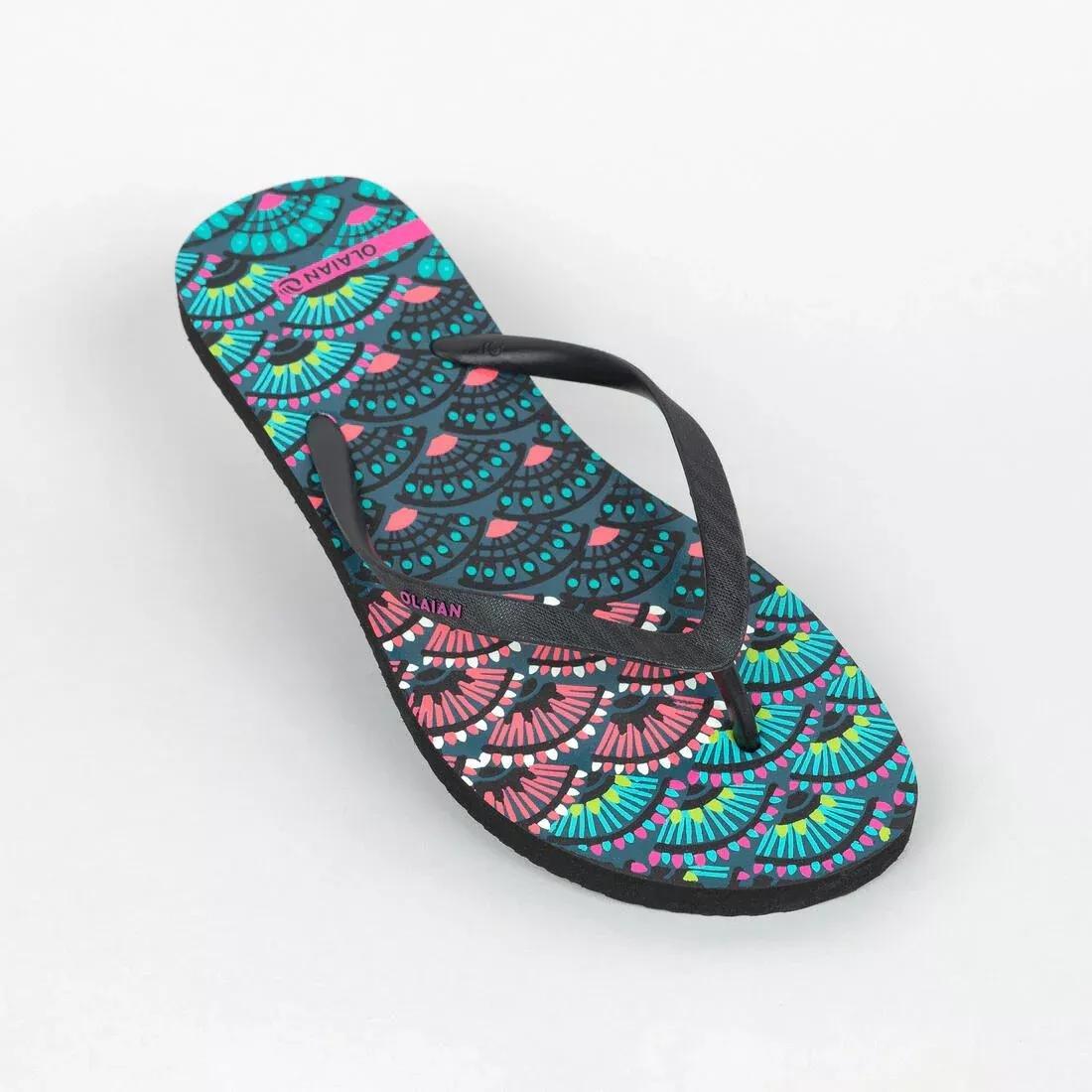 TO100 Women's Flip-Flops, Maupiti Print, Black, No Color, large image number 1
