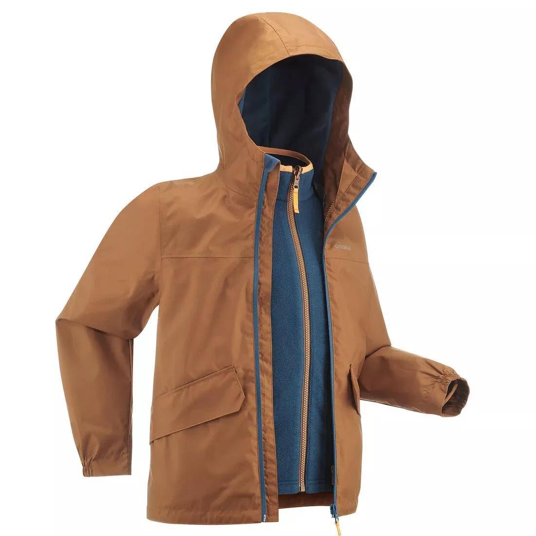 KIDS' 3-in-1 WATERPROOF HIKING JACKET - SH100 WARM + 1?�C - AGES 7-15, macchiato brown, No Color, large image number 0
