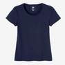 DOMYOS - 500 Womens Reglar-Fit Gentle Gym and Pilates T-Shirt, Navy Blue