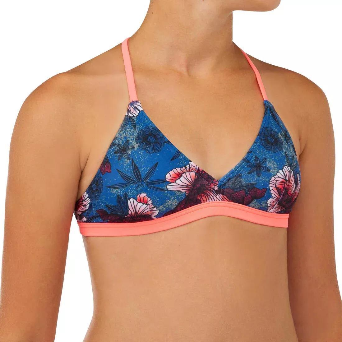 Kids Girls Surf Swimsuit Triangle Top - Betty 500, Blue, No Color, large image number 0
