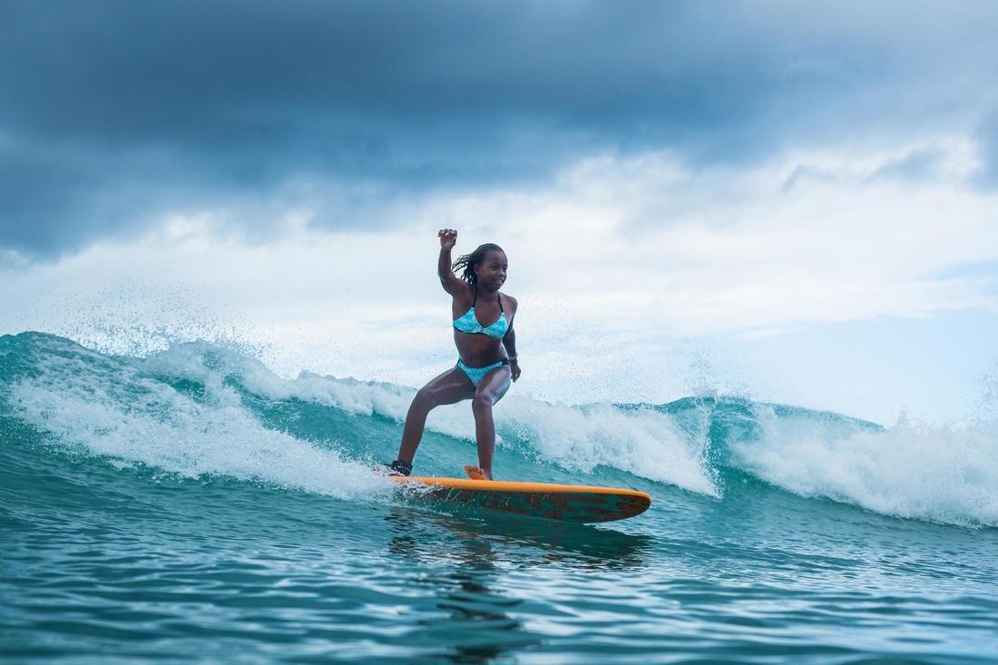 Kids Girls Surf Swimsuit Triangle Top - Betty 500, Blue, No Color, large image number 5