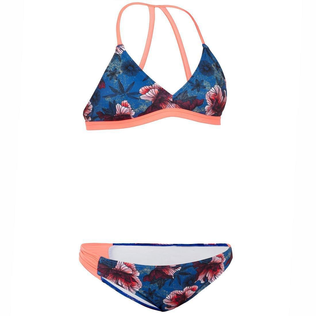Girls Surf Swimsuit Triangle Top Betty500, Dark Peacock Blue, , large image number 9