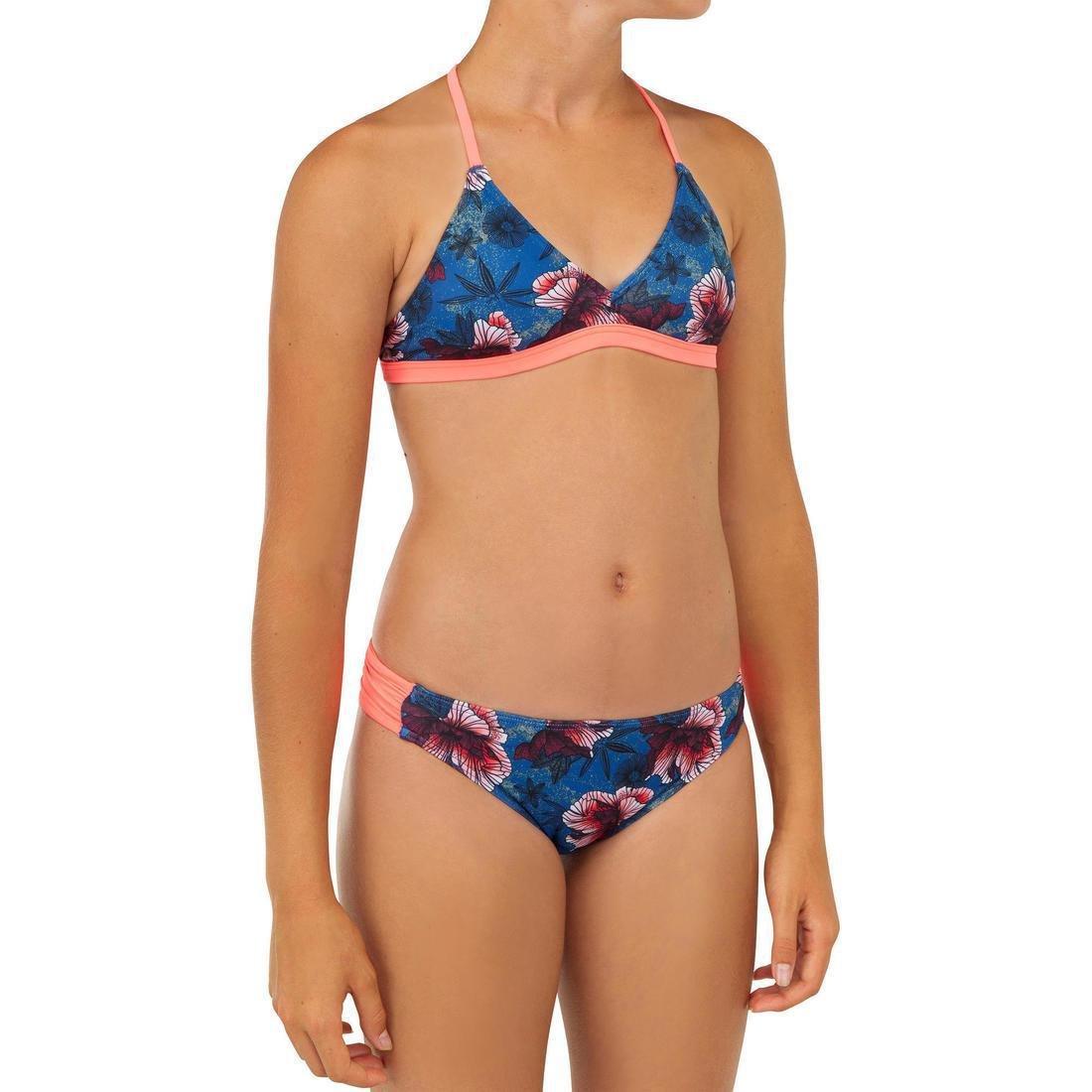 Girls Surf Swimsuit Triangle Top Betty500, Dark Peacock Blue, , large image number 10