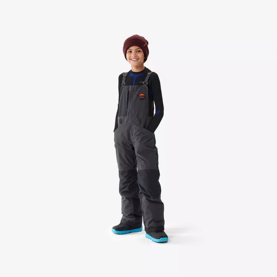 Kids Boys Durable Snowboard Salopettes - Bib 500, Grey, , large image number 0