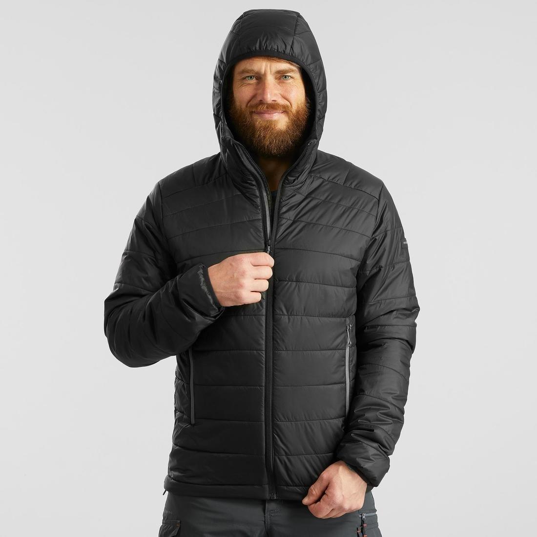 Men's  Synthetic Mountain Trekking Padded Jacket - Mt100 Hooded - 5 C, Black, , large image number 11