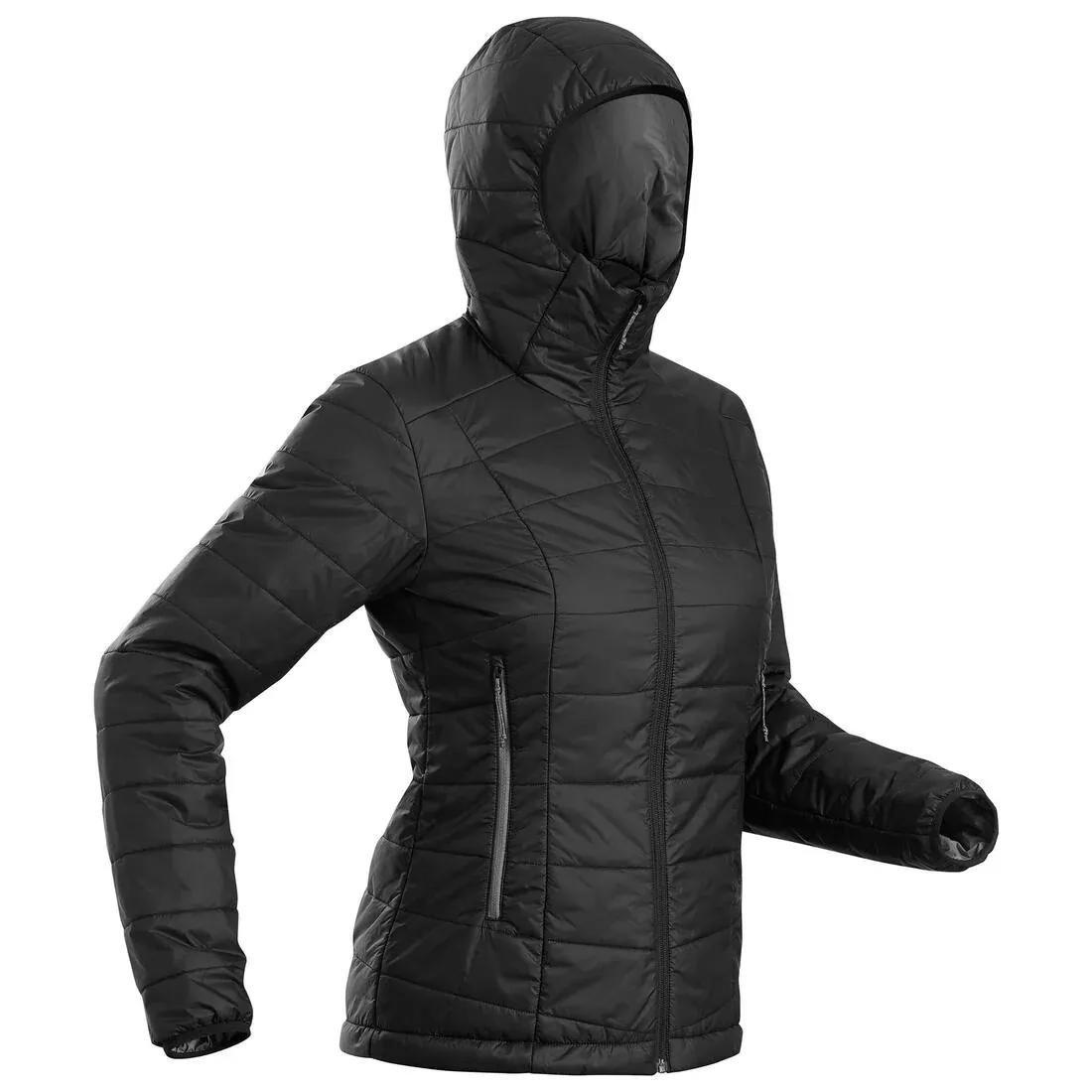 Women Mountain Trekking Padded Jacket With Hood - Mt100, Black, No Color, medium