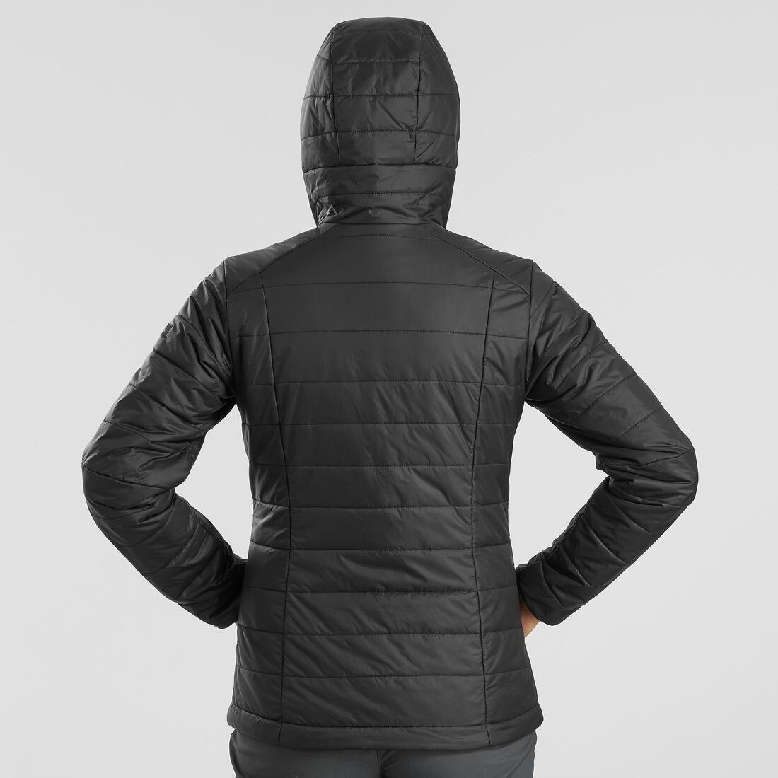 Women Mountain Trekking Padded Jacket With Hood - Mt100, Black, No Color, large image number 2