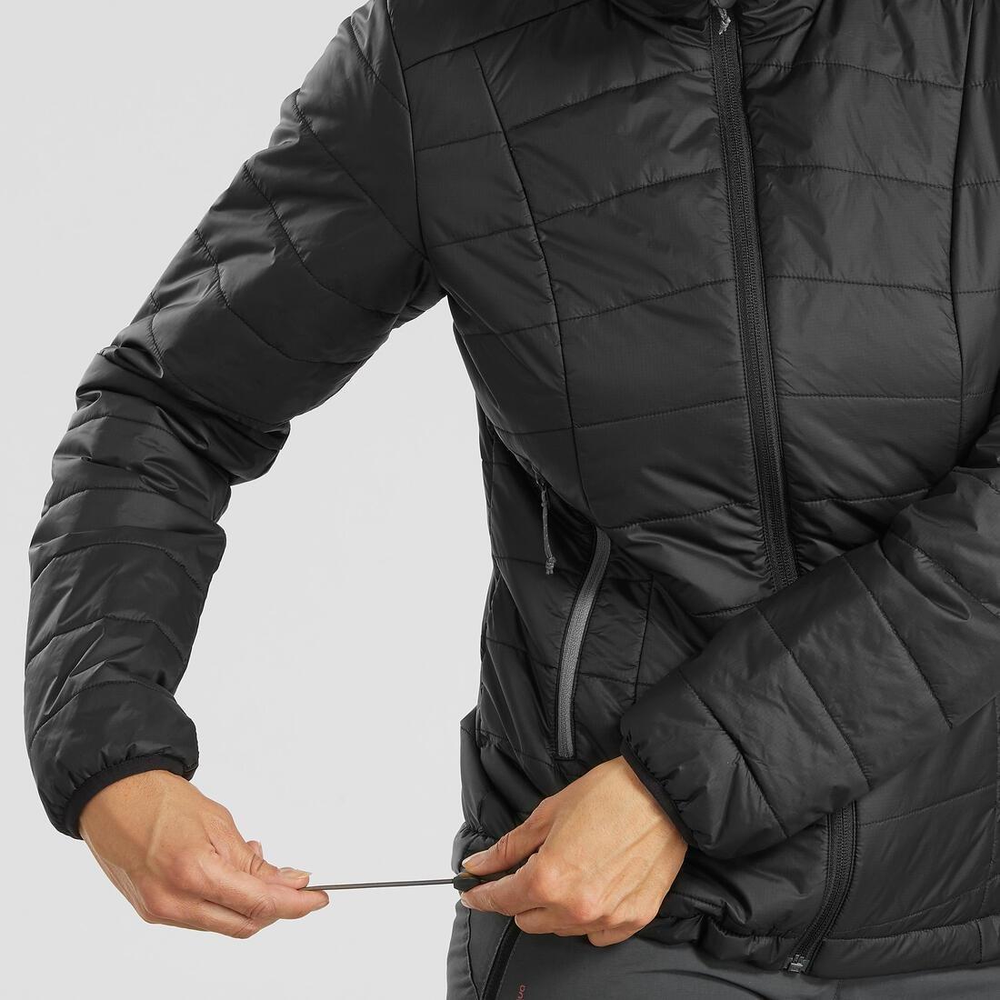 Women Mountain Trekking Padded Jacket With Hood - Mt100, Black, , large image number 3