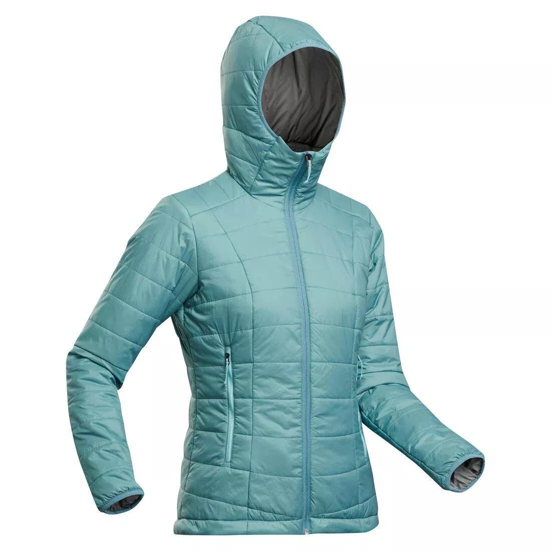 Women Mountain Trekking Padded Jacket With Hood - Mt100, Black, No Color, large image number 12