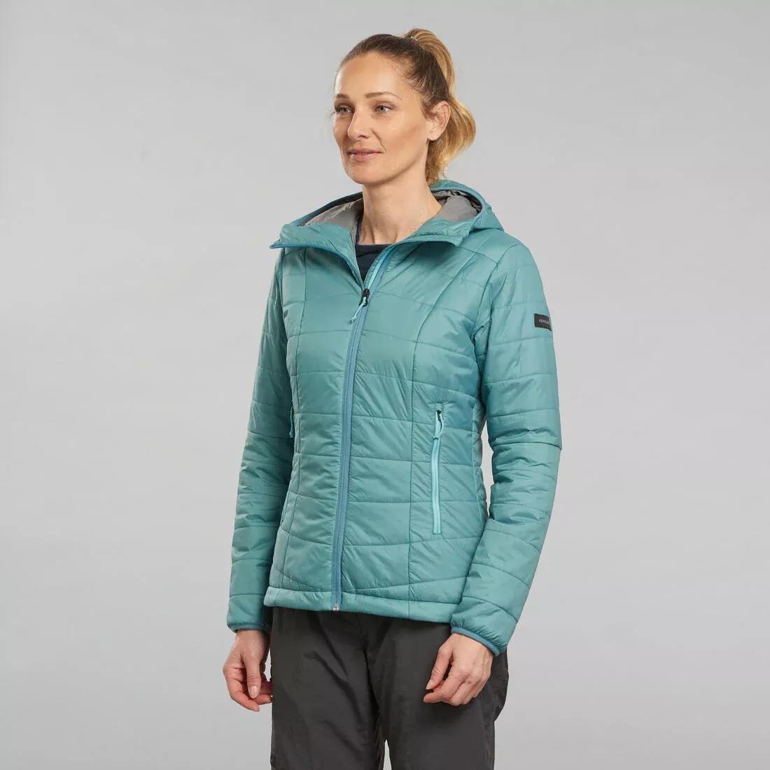 Women Mountain Trekking Padded Jacket With Hood - Mt100, Black, , large image number 13