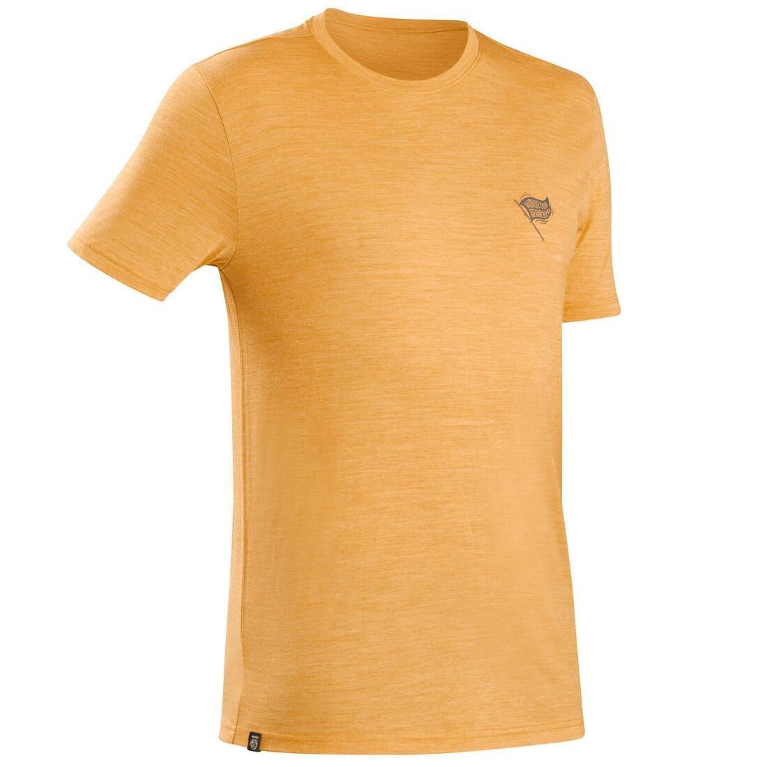 Men's Travel Trekking Merino Wool T-shirt - TRAVEL 100, Yellow Ochre, 5401_000, medium