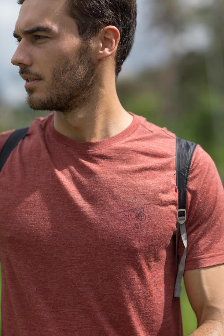 Men's Travel Trekking Merino Wool T-shirt - TRAVEL 100, Yellow Ochre, 5401_000, medium