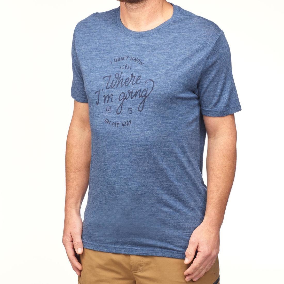 Men's Travel Trekking Merino Wool T-shirt - TRAVEL 100, Yellow Ochre, 5401_000, medium