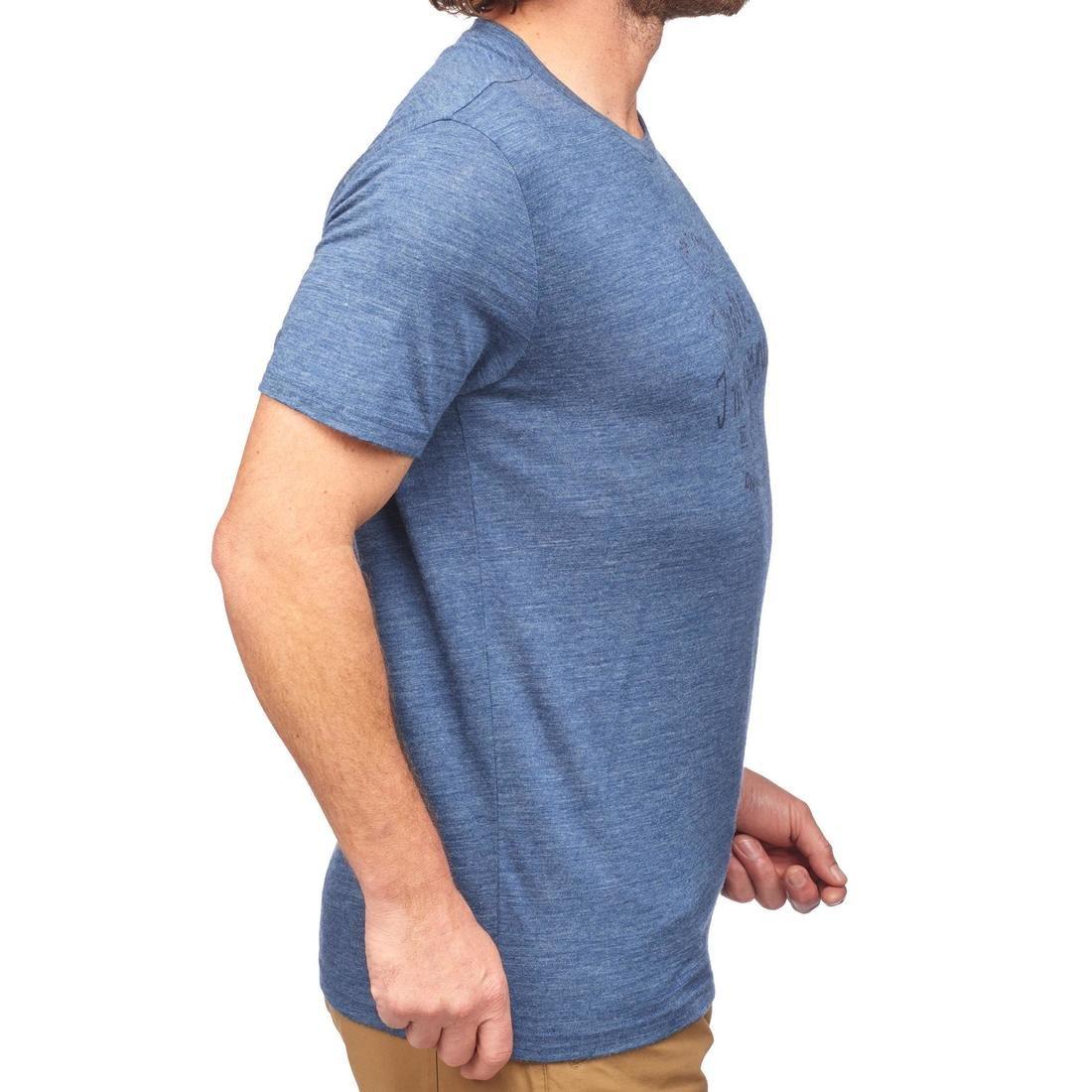 Men's Travel Trekking Merino Wool T-shirt - TRAVEL 100, Yellow Ochre, 5401_000, medium