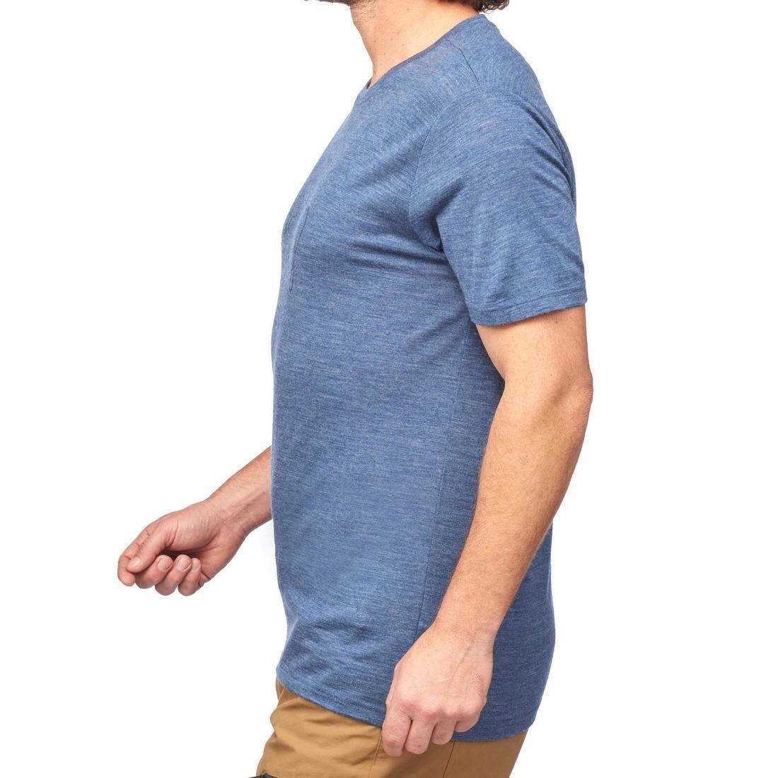 Men's Travel Trekking Merino Wool T-shirt - TRAVEL 100, Yellow Ochre, 5401_000, medium