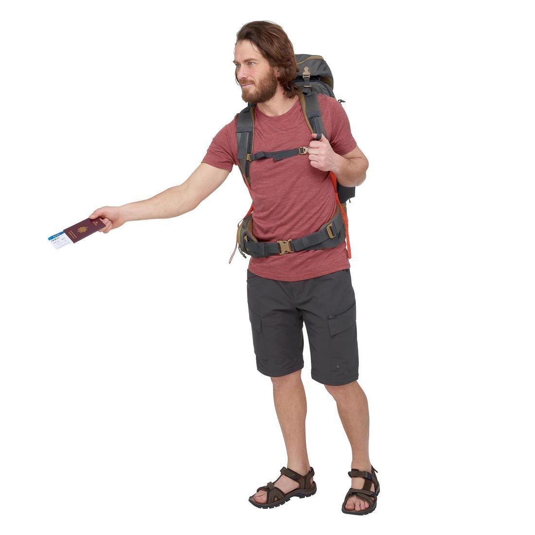 Men's Travel Trekking Merino Wool T-shirt - TRAVEL 100, Yellow Ochre, 5401_000, medium