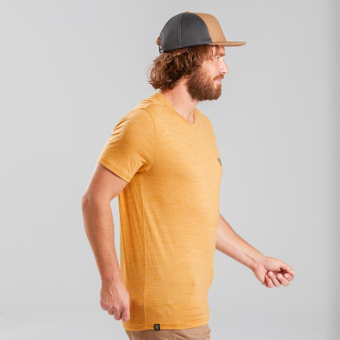Men's Travel Trekking Merino Wool T-shirt - TRAVEL 100, Yellow Ochre, , large image number 13