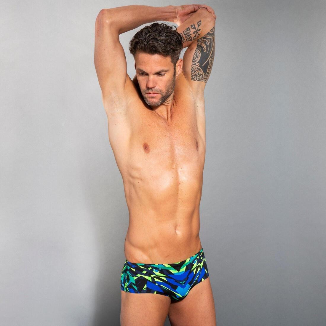 Men's Swimming Square-cut Briefs 900 Kal Green, black, , large image number 1