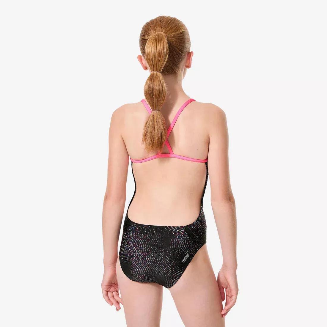 Kids Girls Swimming One-Piece Swimsuit Chlorine Resistant Lexa Kali, Navy, No Color, large image number 5