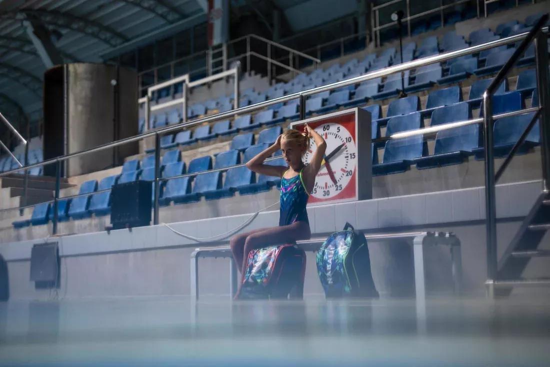 Kids Girls Swimming One-Piece Swimsuit Chlorine Resistant Lexa Kali, Navy, , large image number 8