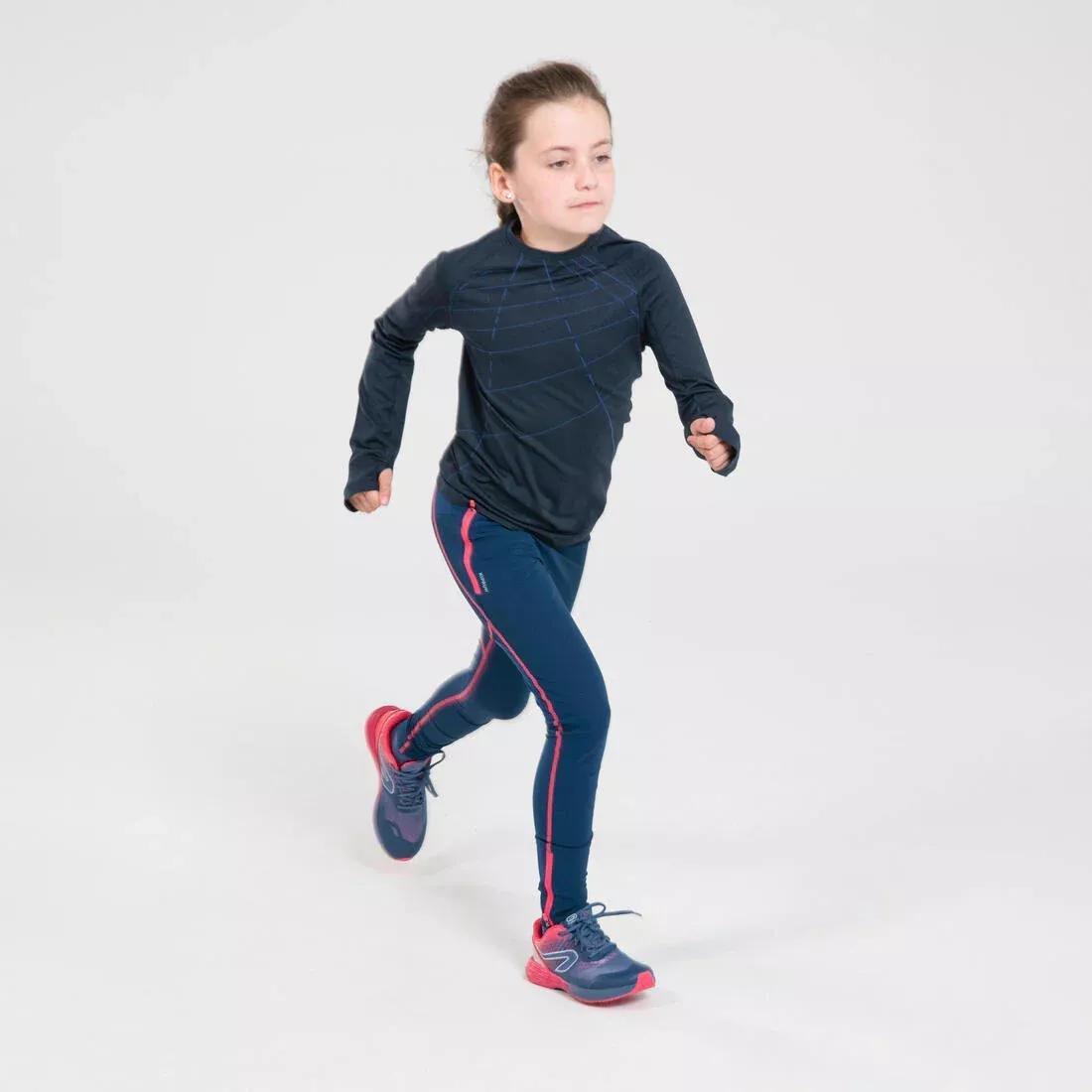 NAVY BLUE Children's Running Breathable Long-Sleeved T-Shirt Kiprun Skincare, No Color, medium