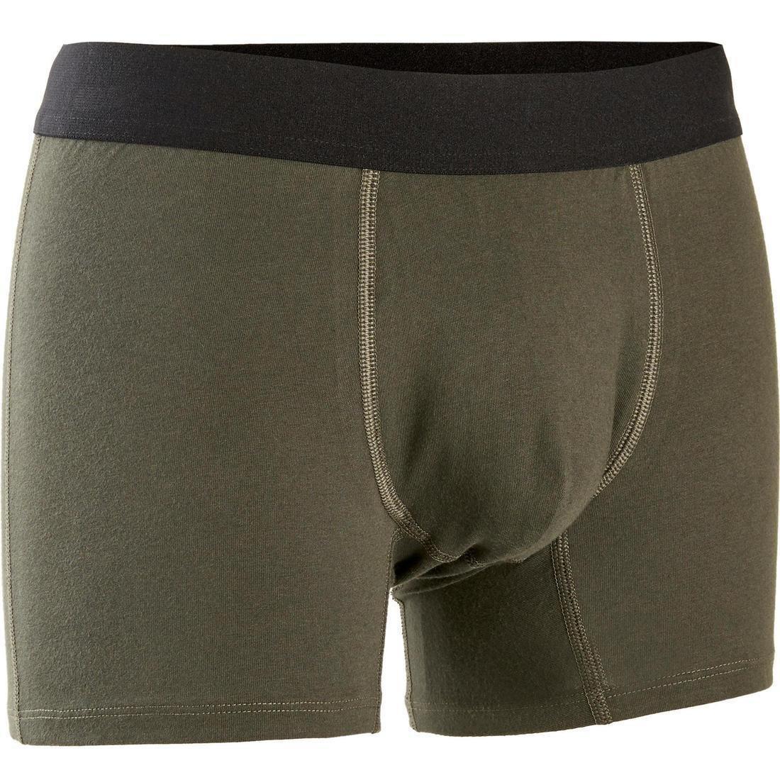Men's Pilates and Gentle Gym Sport Boxer Shorts 500, Dark Green, No Color, large image number 3