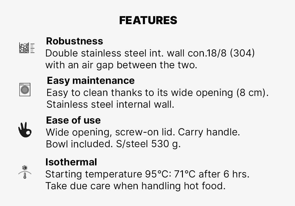 CARBON GREY Stainless Steel Isothermal Food Box for Hiking MH500 0.8 L with Bowl, 5401_000, medium
