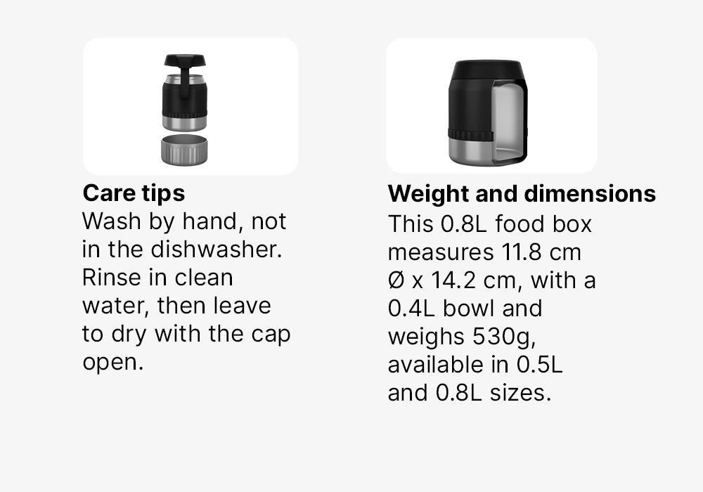 CARBON GREY Stainless Steel Isothermal Food Box for Hiking MH500 0.8 L with Bowl, 5401_000, medium