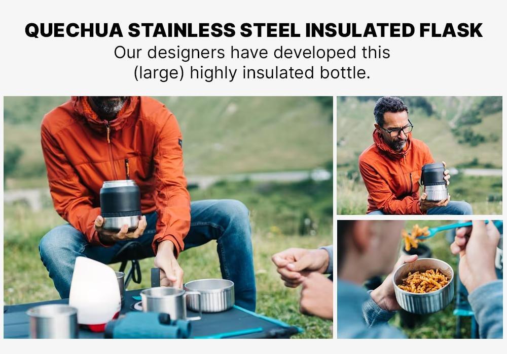 CARBON GREY Stainless Steel Isothermal Food Box for Hiking MH500 0.8 L with Bowl, 5401_000, medium