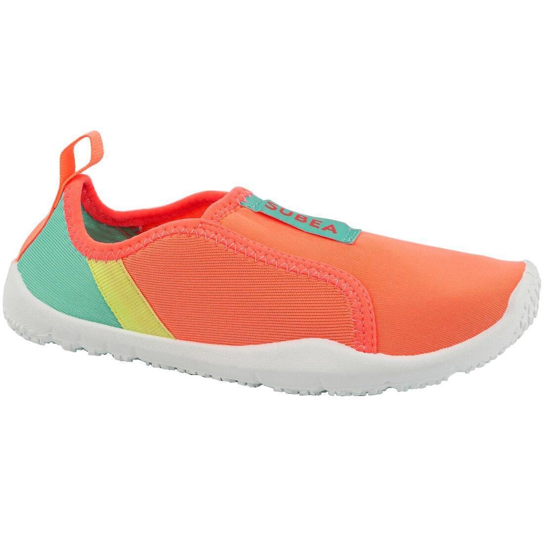 Kids Girls Elasticated Aquashoes - Aquashoes 120 Beach Party, Fluo Coral Pink, No Color, medium