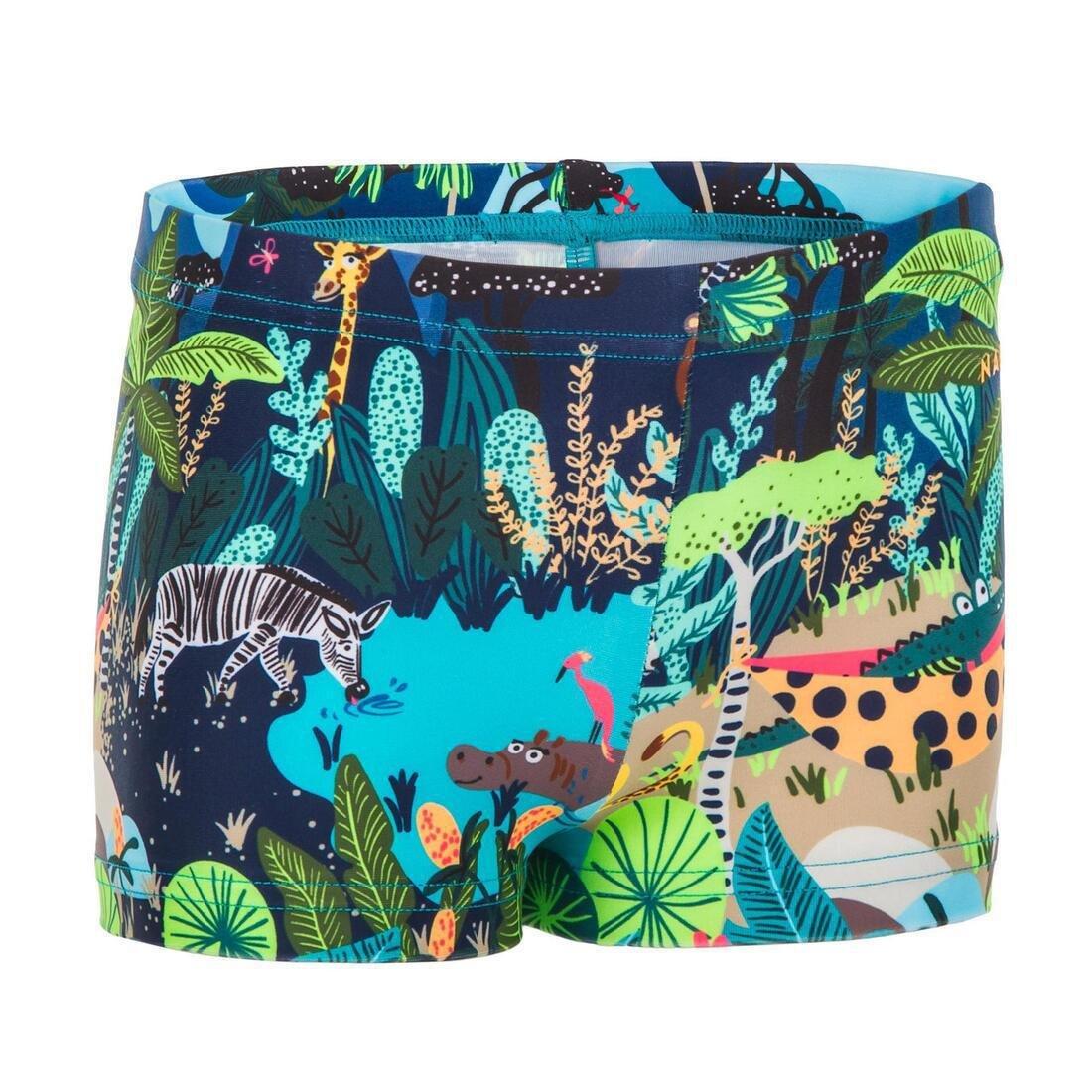 Girls /Kids Swimming Boxers Fish Print, Jungle Green, , medium