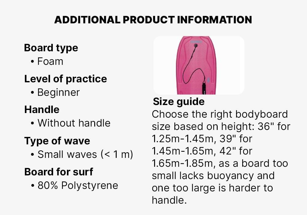 100 bodyboard with wrist leash, Fuchsia, No Color, medium