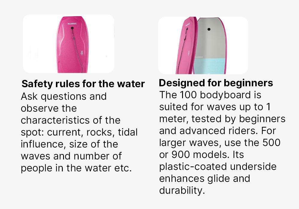 100 bodyboard with wrist leash, Fuchsia, No Color, medium