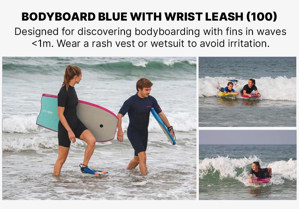100 bodyboard with wrist leash, Fuchsia, No Color, medium
