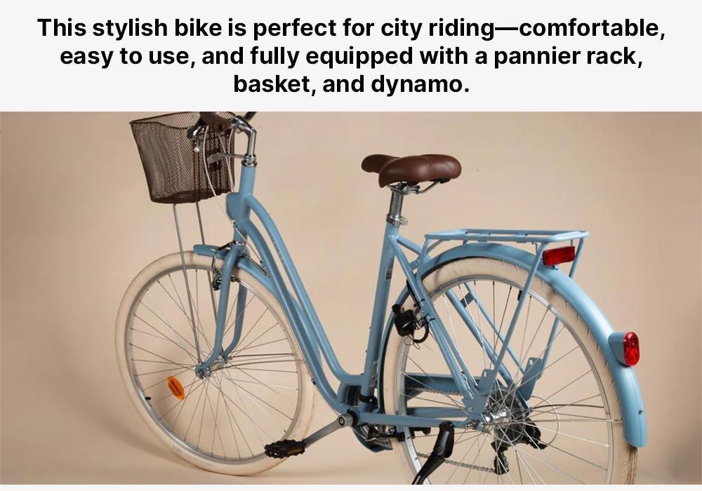 Elops 520 Low Frame City Bike, Faded Denim, No Color, medium