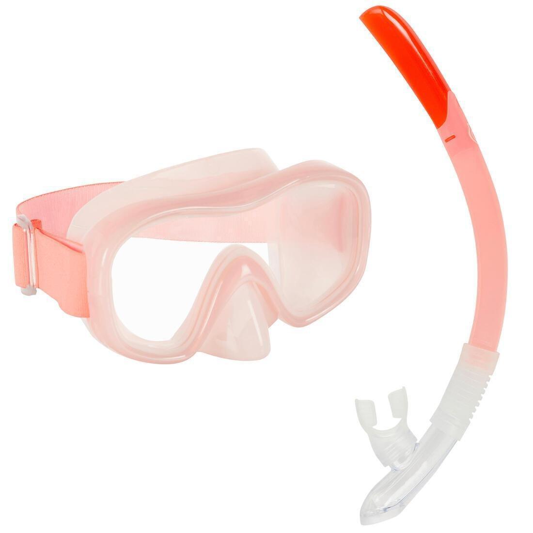 SUBEA - Adult Diving Snorkelling Kit - Mask and Snorkel - 100, Fluo pale peach