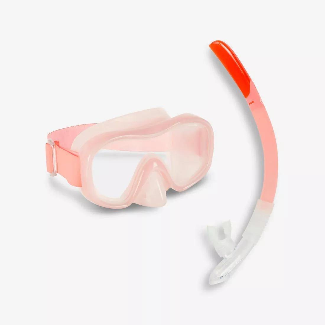 SUBEA - Adult Diving Snorkelling Kit - Mask and Snorkel - 100, Fluo pale peach