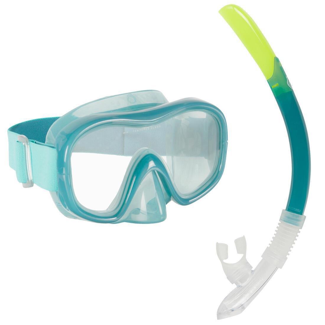 SUBEA - Adult Diving Snorkelling Kit - Mask and Snorkel - 100, Fluo pale peach