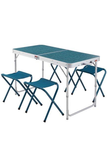 Camping Table for 4 People with 4 Seats, Blue, No Color, large image number 0