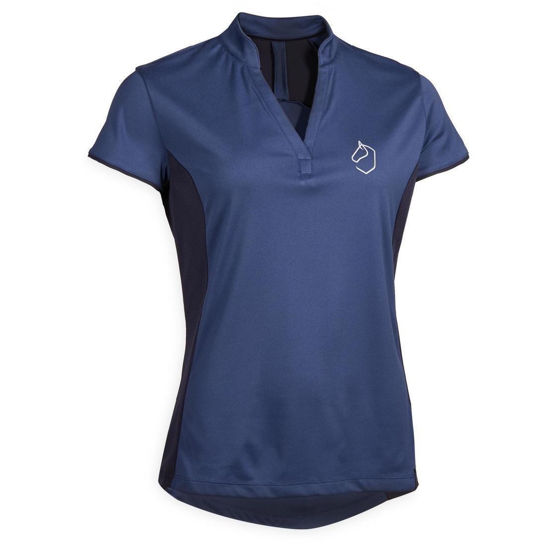 Womens Short-Sleeved Mesh Horse Riding Polo Shirt500, Deep Navy Blue, , large image number 0