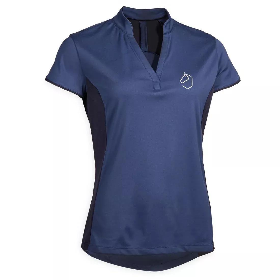 Womens Short-Sleeved Mesh Horse Riding Polo Shirt500, Deep Navy Blue, , large image number 1