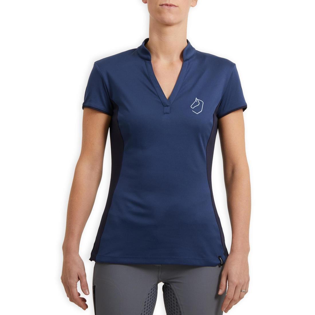 Womens Short-Sleeved Mesh Horse Riding Polo Shirt500, Deep Navy Blue, , large image number 2