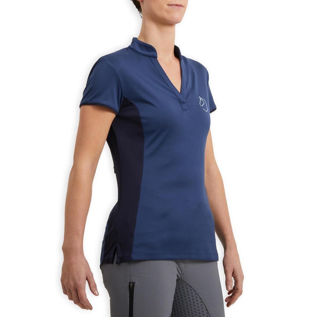 Womens Short-Sleeved Mesh Horse Riding Polo Shirt500, Deep Navy Blue, , large image number 3
