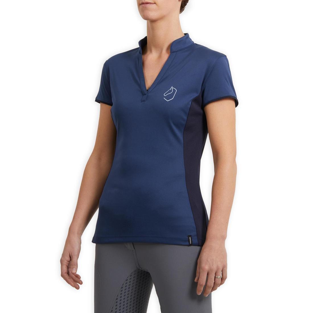 Womens Short-Sleeved Mesh Horse Riding Polo Shirt500, Deep Navy Blue, , large image number 4